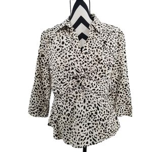 Alfani Black and White 3/4 Sleeve Blouse with Tie Front